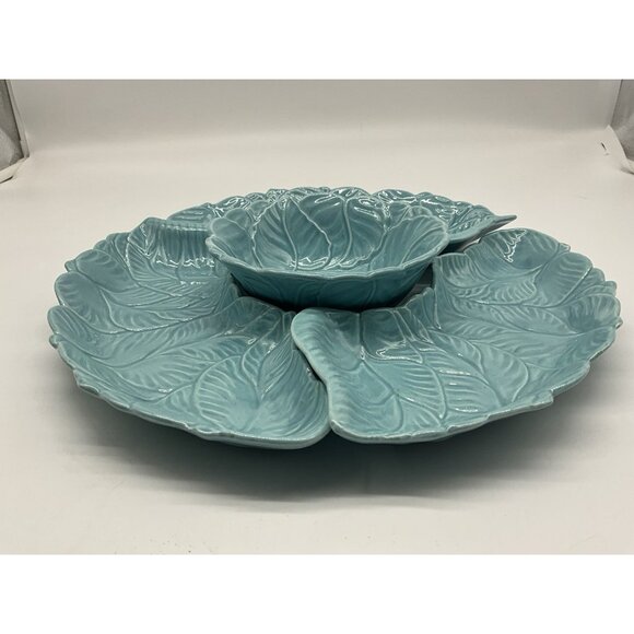 California Pottery 4 piece Turquoise Chip and Dip Set Made in USA MCM Serveware - Picture 6 of 15